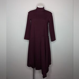 Tweed Purple Long Sleeve Asymmetrical Midi Dress S